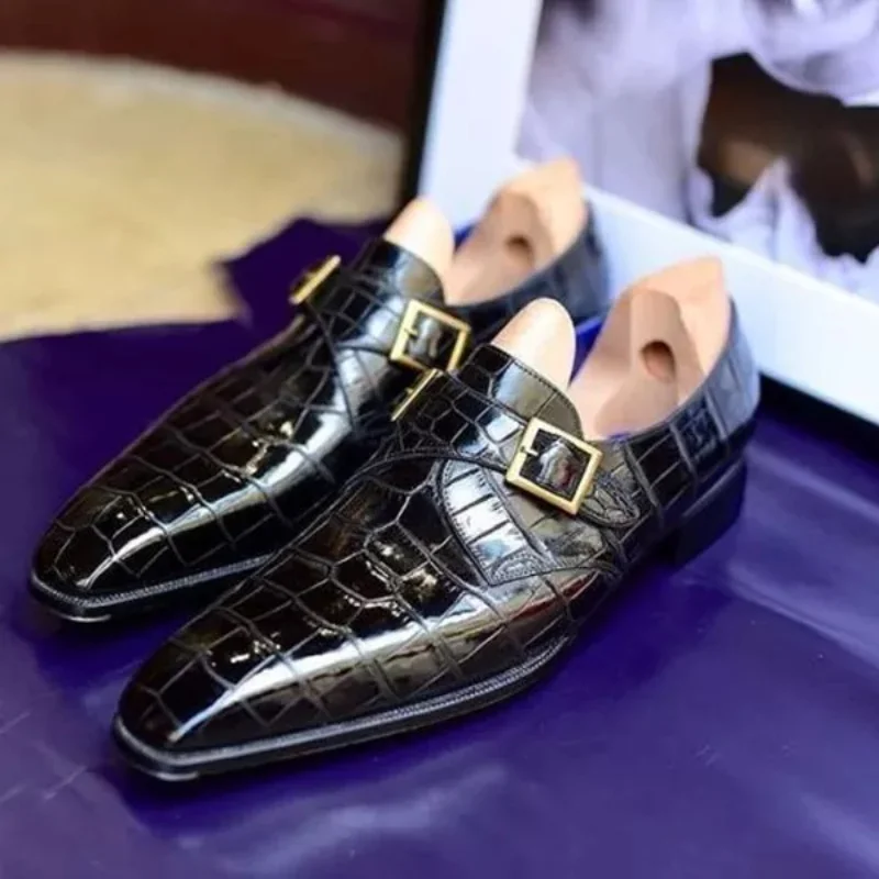 

Small Square Head Medium Heel Shoes Men's Thick Heel 2021 Spring British Style Belt Buckle Leather Deep Mouth Men's Shoes ZQ0105