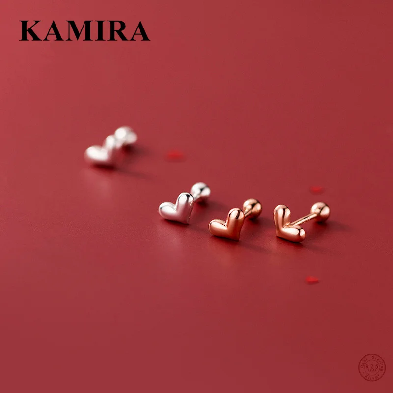 

KAMIRA 925 Sterling Silver Korean Simple Love Heart Spiral Beads Stud Earrings for Women Wedding Mini Small Cute Fashion Jewelry