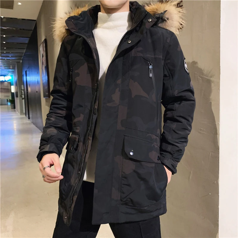 019balck camouflage Мужская куртка-пуховик, 90% утиный пух, теплые зимние куртки, мужские Модные повседневные с капюшоном, Толстая теплая ветрозащитная верхняя одежда, пуховики - Цвет: 019balck camouflage