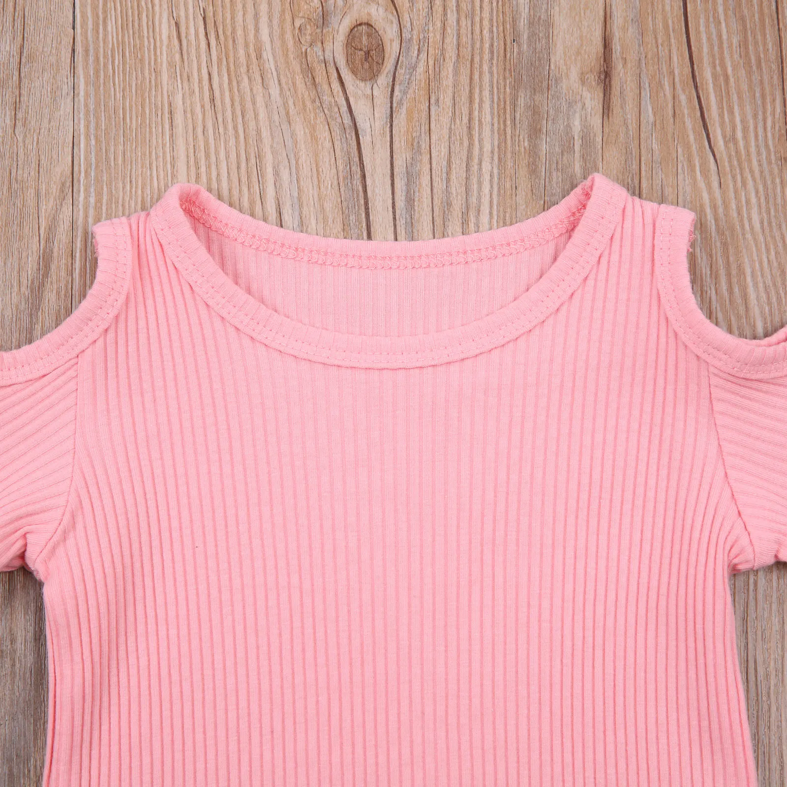 

Children Kid Girl Kniited T-shirts Off Shoulder Solid Color Tops Tee Fashion Child Clothing