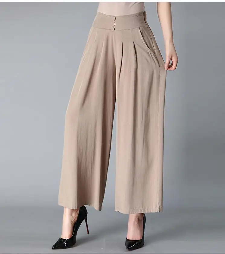 

Cotton And Linen Fashion Simple Pocket Wide Leg Pants Women 2019 Spring New Button Loose Casual Black High Waisted Pants