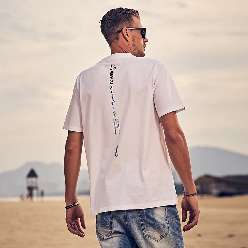 Enjeolon new summer mens Casual 100% Cotton T shirt fashion Letters Print Short sleeved T7490 | Мужская одежда