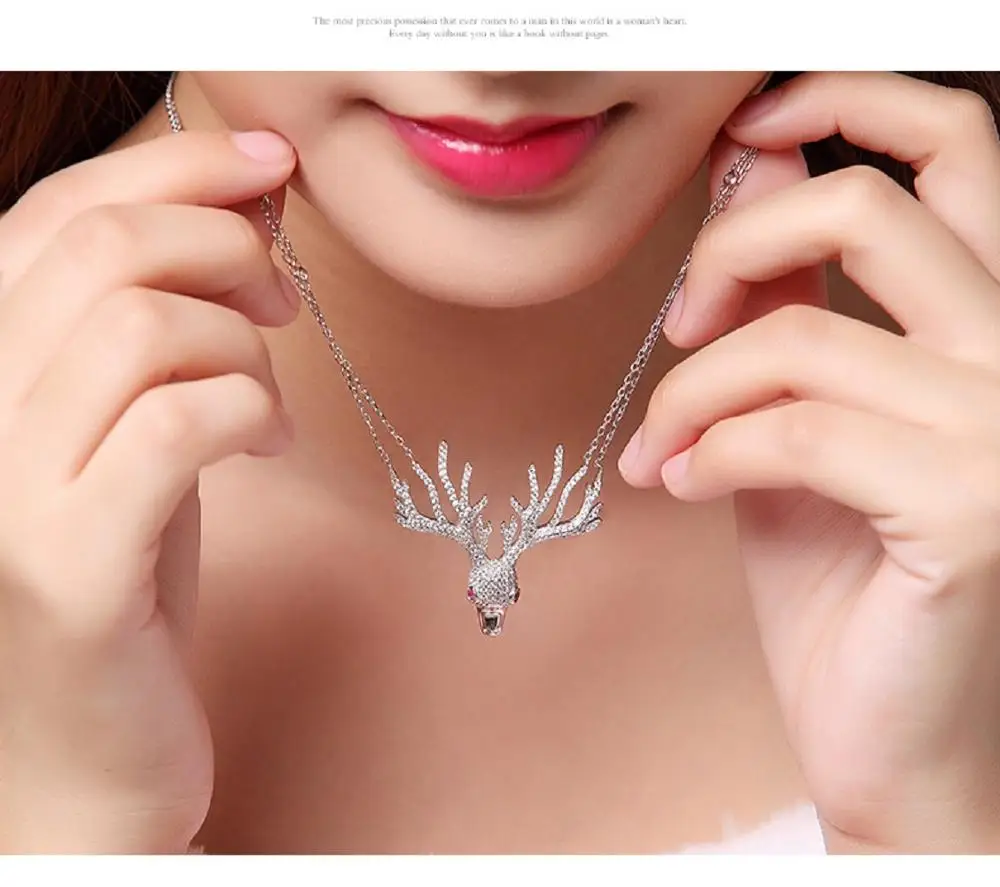 

LISM new personality copper inlaid zircon elk shape ladies necklace pendant Christmas gift fashion jewelry