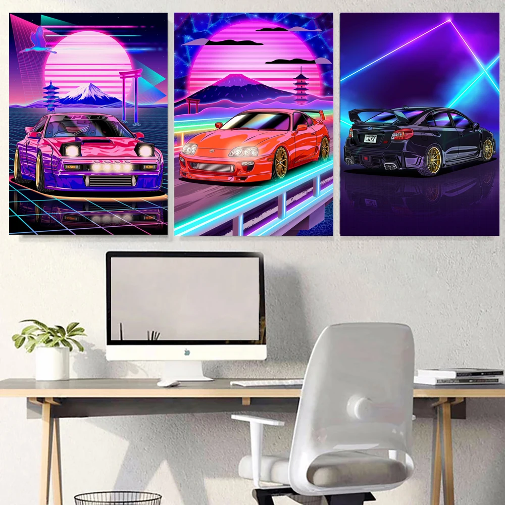 

Wall Art Canvas Tokyo Street Racing Nissan GTR Synthwave Neon 80S Poster Painting Living Room Picture Prints Home Cuadros Decor
