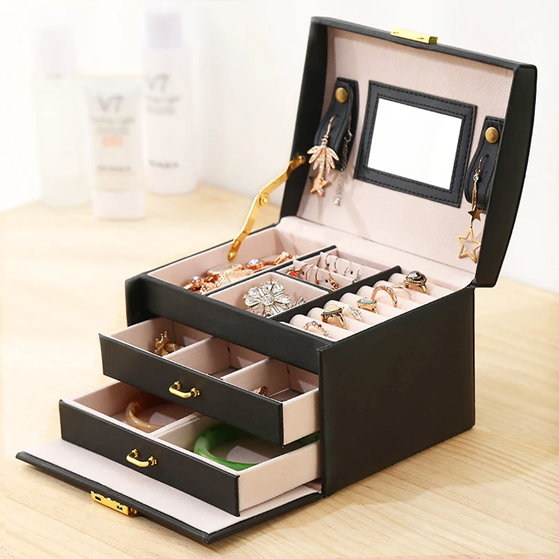 

Jewelry Organizer Large Jewelry Box Multi-Layer Jewelry Casket Makeup Storage Makeup Organizer Leather Beauty Travel Box