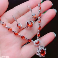 kjjeaxcmy fine jewelry 925 sterling silver inlaid natural garnet ring pendant earring set trendy supports test hot selling