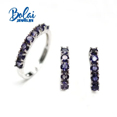 Bolai 925 пробы серебряные серьги-кольца натуральный иолит круглый 3,0 мм набор простой дизайн подходит для повседневной носки изысканные ювелирные изделия