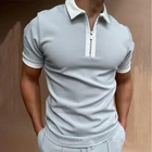 Мужская рубашка-поло на молнии, с отложным воротником и коротким рукавом