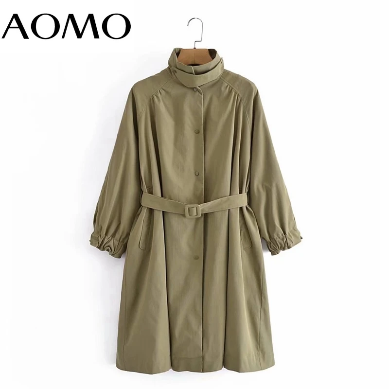 

Женское длинное пальто оверсайз AOMO, классическое элегантное офисное пальто в английском стиле с длинным рукавом и поясом, осень 2021, 2G50A
