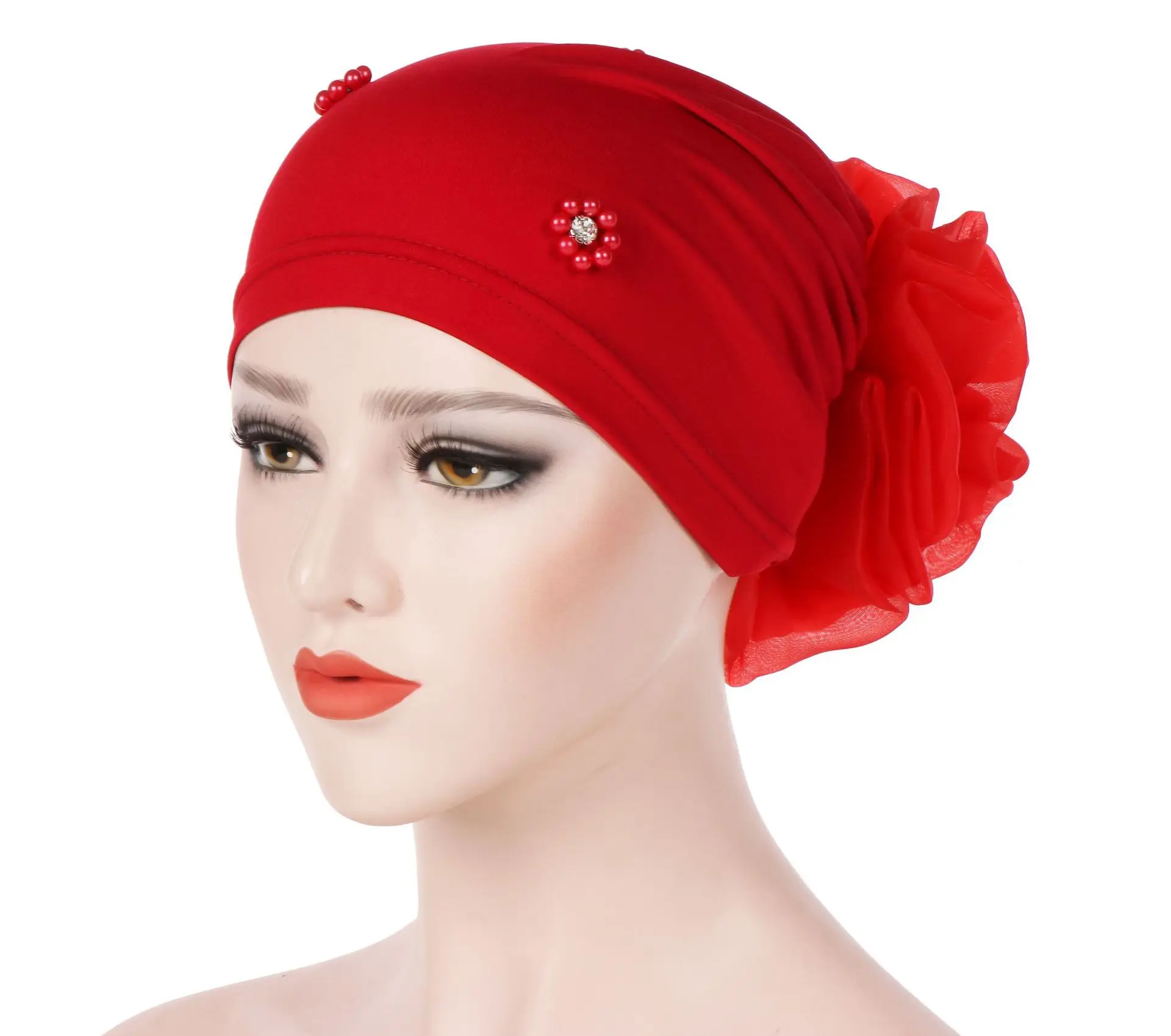 

islamic headwear clothing big flower inner hijab caps beading turban for women female bonnet hat muslim head wraps turbantes