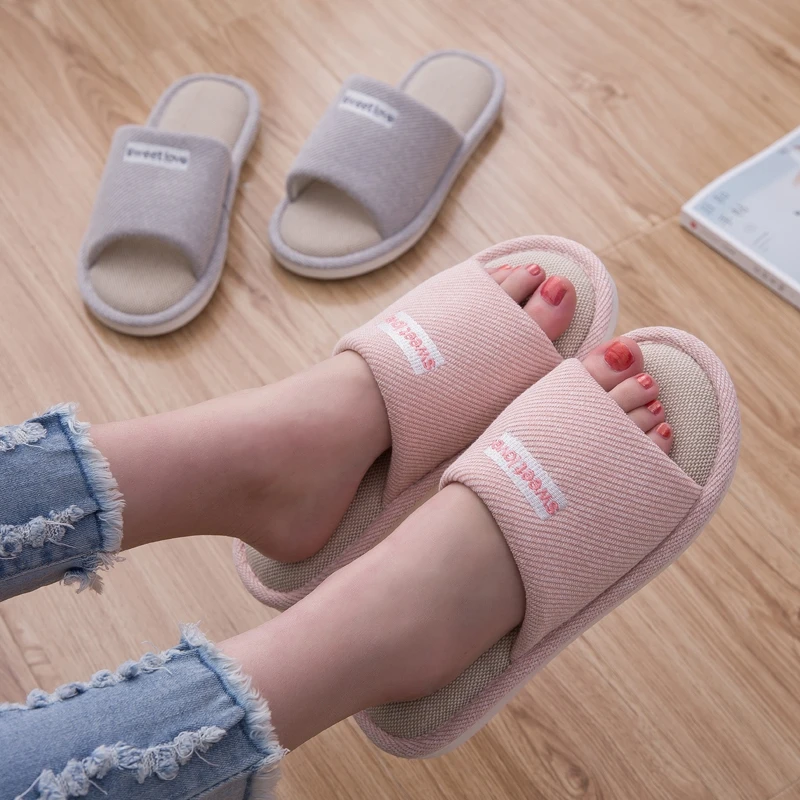 

Women Home Slippers Home Shoes For Women And Men Floor Cotton Flax Slippers With Soft Bottom Four Seasons 2020