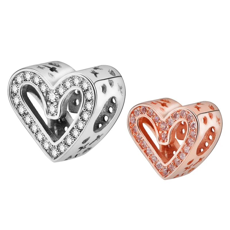 

2020 New Valentine Day 925 Sterling Silver Beads Sparkling Freehand Heart Charm fit Original Pandora Bracelets Women Jewelry