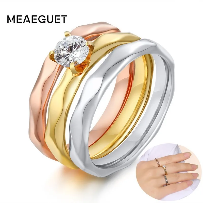 Кольцо женское из нержавеющей стали с фианитами 3 шт. в 1 комплекте|Кольца| |