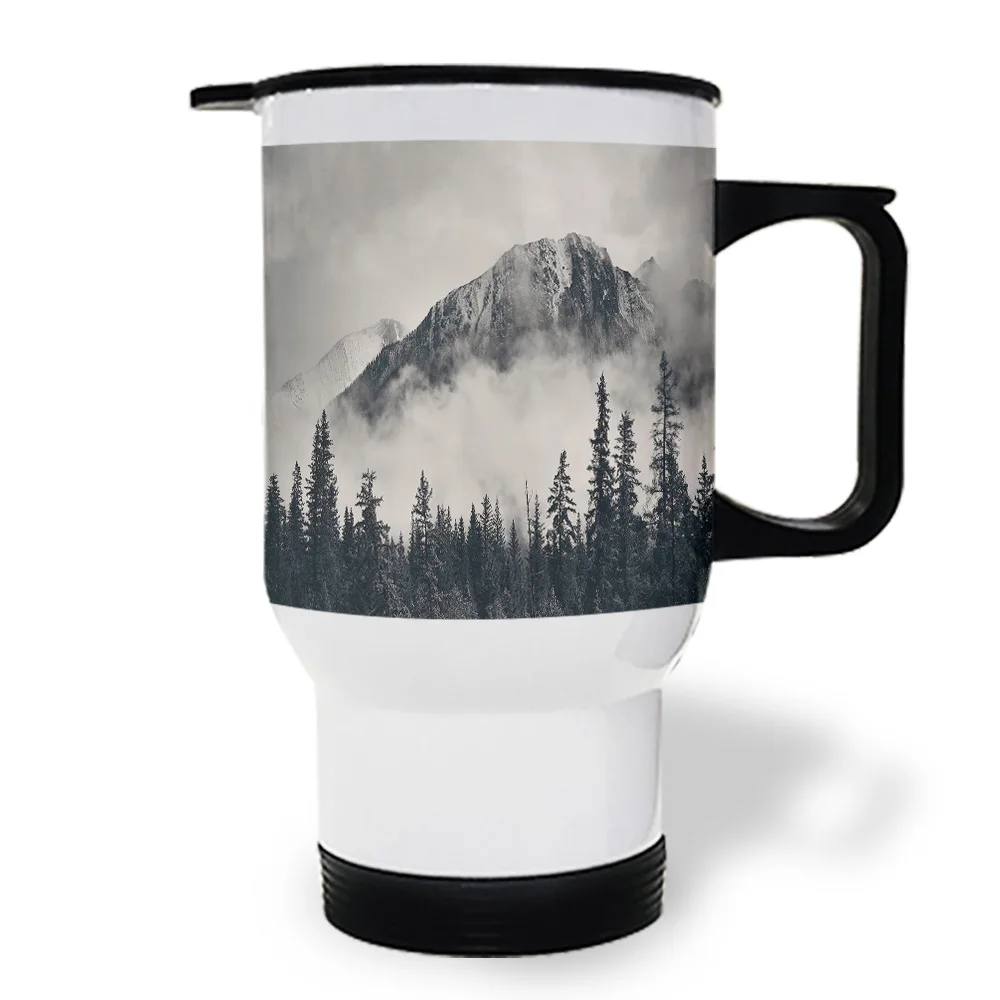 Кофейная кружка для путешествий с изображением горного леса устойчивая к