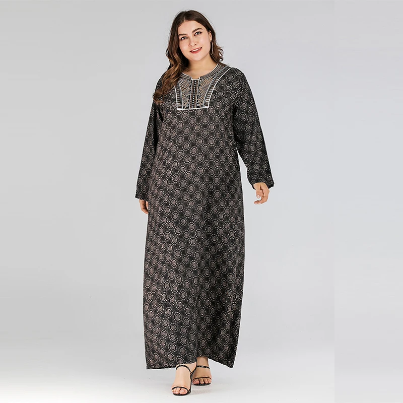 Женское платье с длинным рукавом круглым вырезом и вышивкой|Мусульманская