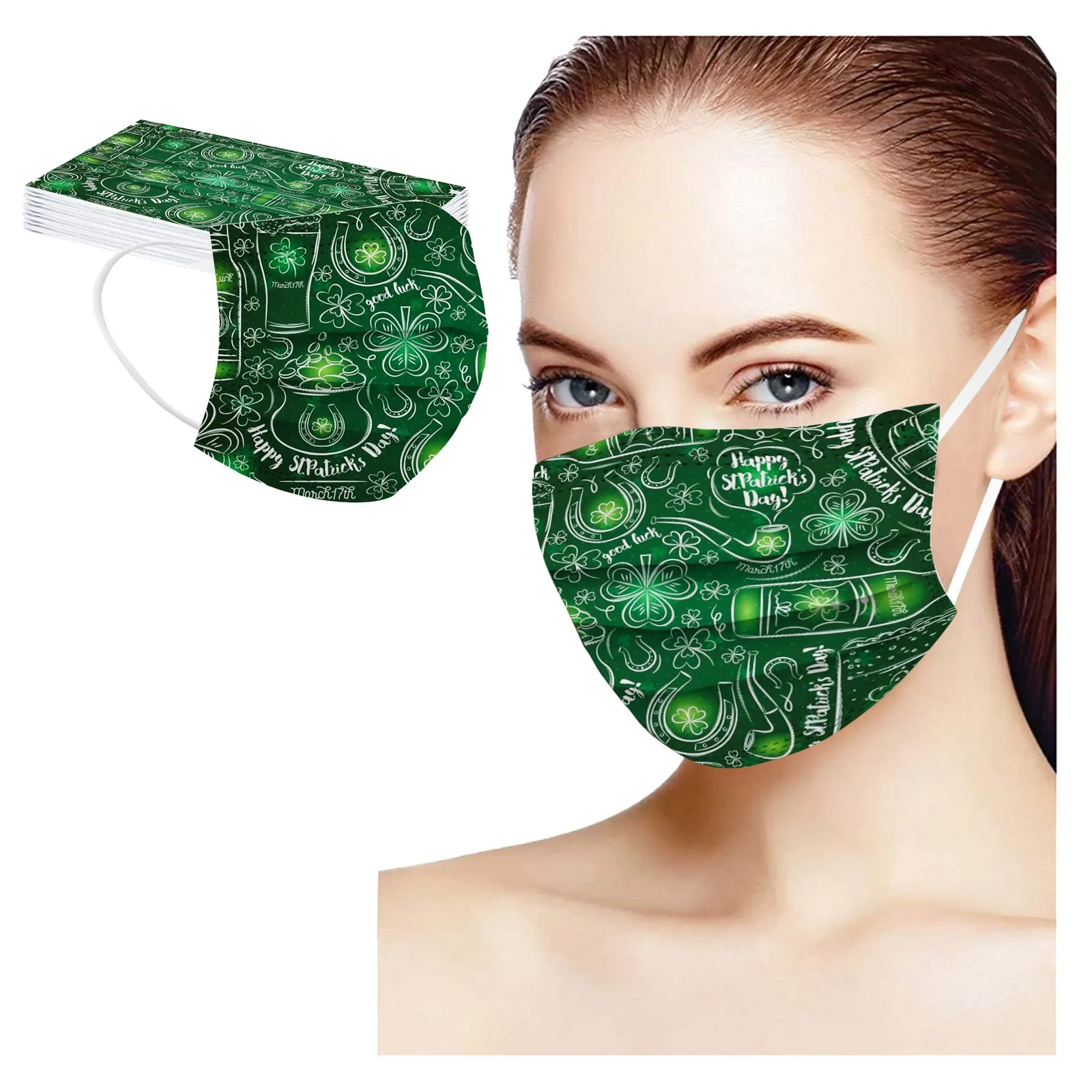 

top selling product Adult St. Patrick's Day Three Layer Protective Breathable Mask Support Wholesale Dropshipping