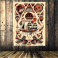 beautiful tattoo pattern vintage poster hanging flag senior art waterproof cloth 4 holes banner tapestry bar cafe home decor