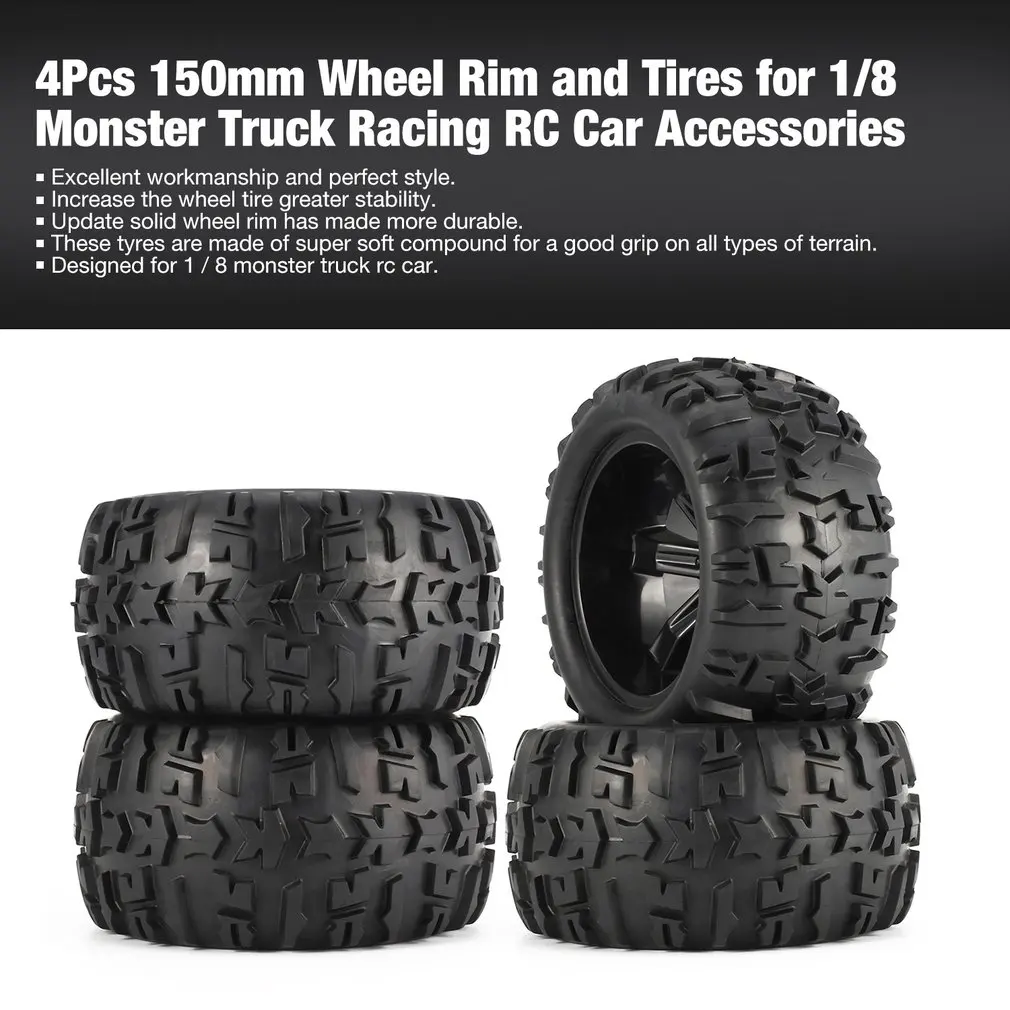 4 шт. 150 мм обод колеса и шины для 1/8 RC Monster Truck Traxxas HSP E MAXX Savage поток гоночного