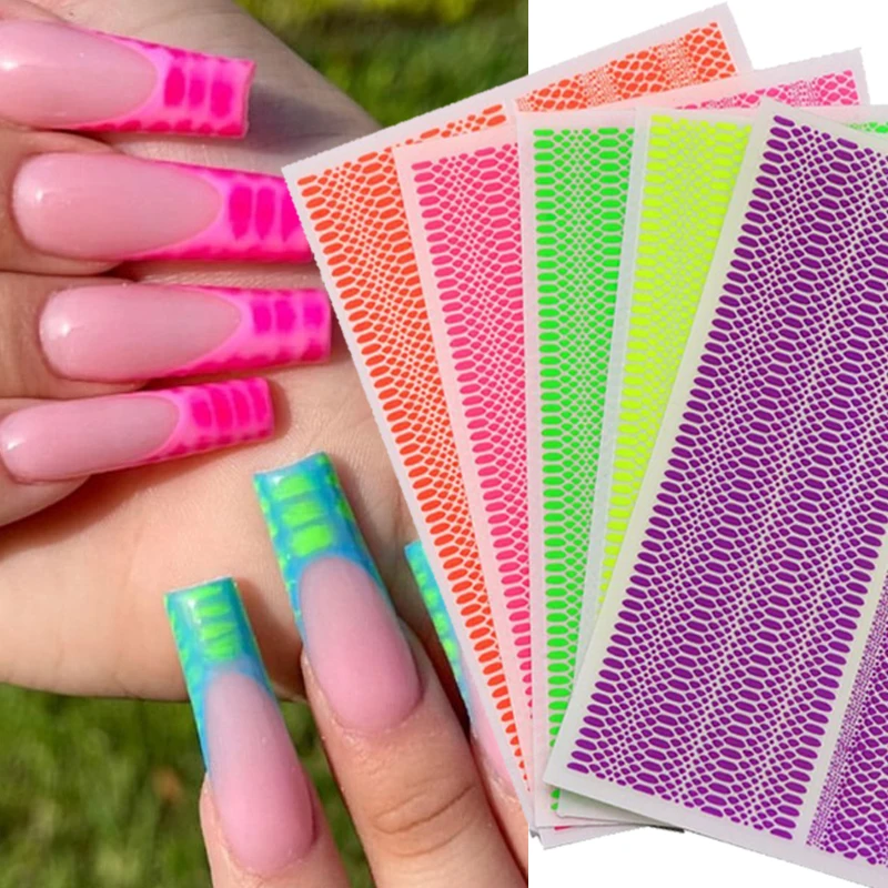 

1PC Nail Art Snake Skin Design Sticker Colorful Water Transfer Large Grid Pattern Nail Sticker DIY Manicure Slider Decoration