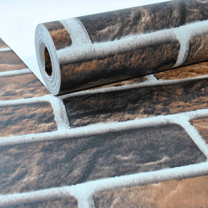 

Rustic Vintage 3D Faux Brick Wallpaper Roll Vinyl PVC Retro Industrial Loft Wall Paper Grey brown Washable stripe wallpaper