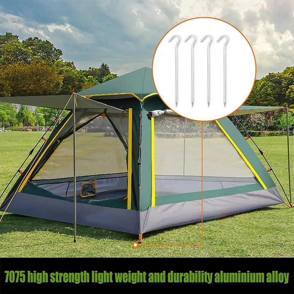 

4Pcs/lot Outdoor Picnic Camping Fishing Canopy Aluminum Alloy Tent Pegs Stakes Nails Ground Pin Hook Camping Tent Accessories