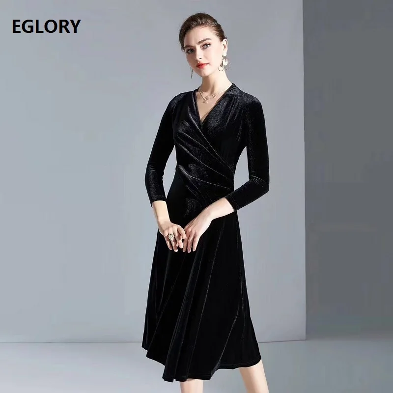 Черное темно-серое бархатное платье 2019 осень зима винтажные вечерние женские с