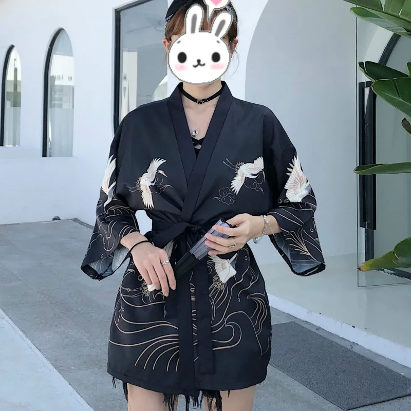 

Кимоно женское/Мужское солнцезащитное с принтом журавлей