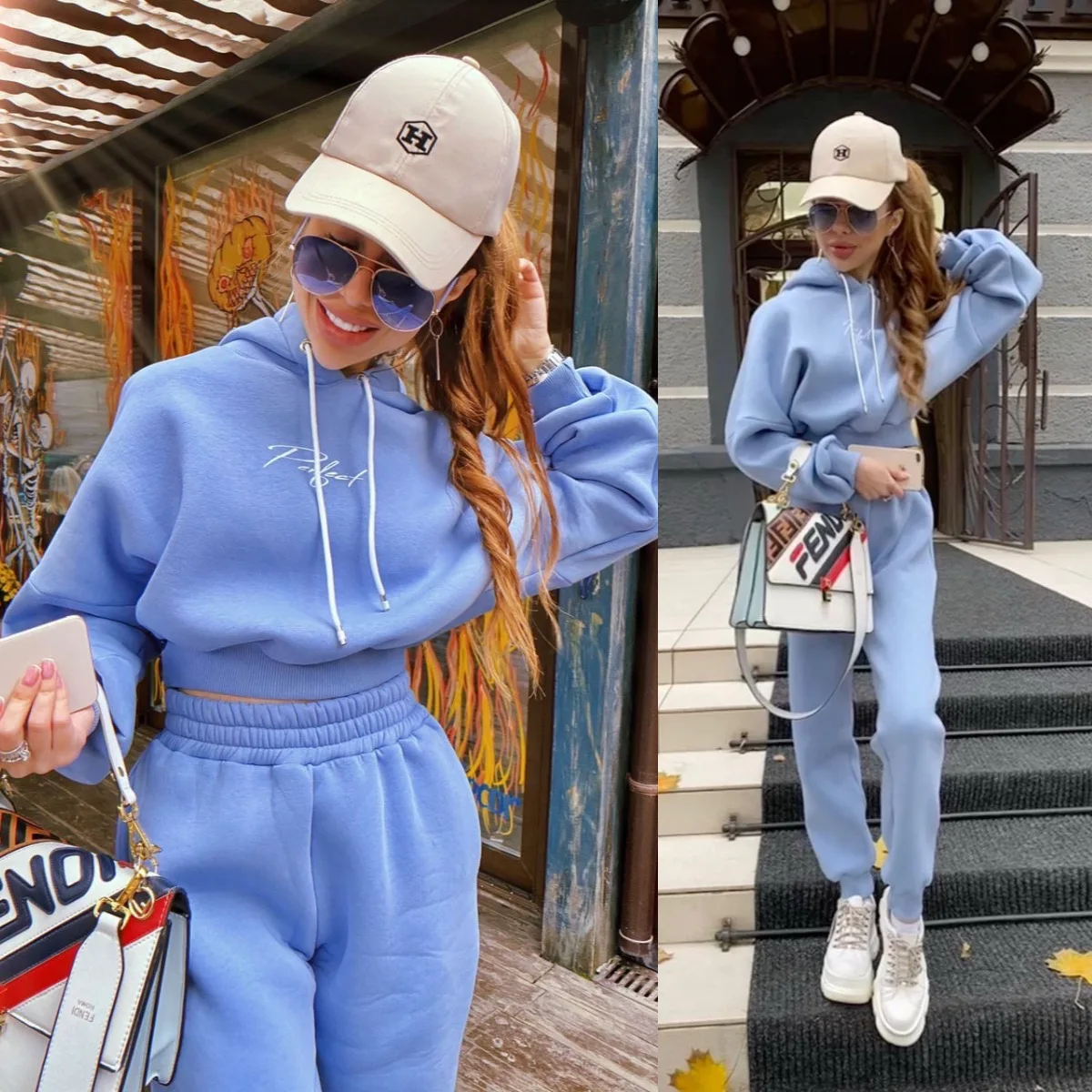

Casual Loose Women's Two Piece Set Autumn Winter Tracksuit Fleece Warm Solid Hoodie Long Sleeve High Waist Pants Suits 10 Color