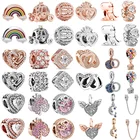 Новые бусины из циркония цвета розового золота, бриллианты, сердце, крылья ангела, подходят для оригинальных браслетов Pandora, женские Украшения сделай сам