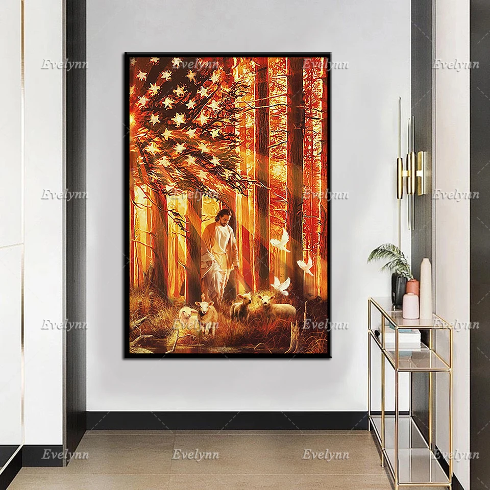 Постер Бога | ходьба с ягнятами принты вера холст подарок для христиан