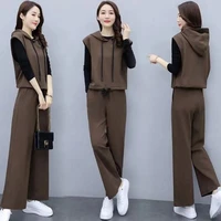 pants suit womens autumn 2021 new temperament is thin wide leg pants casual womens three piece clothing suit