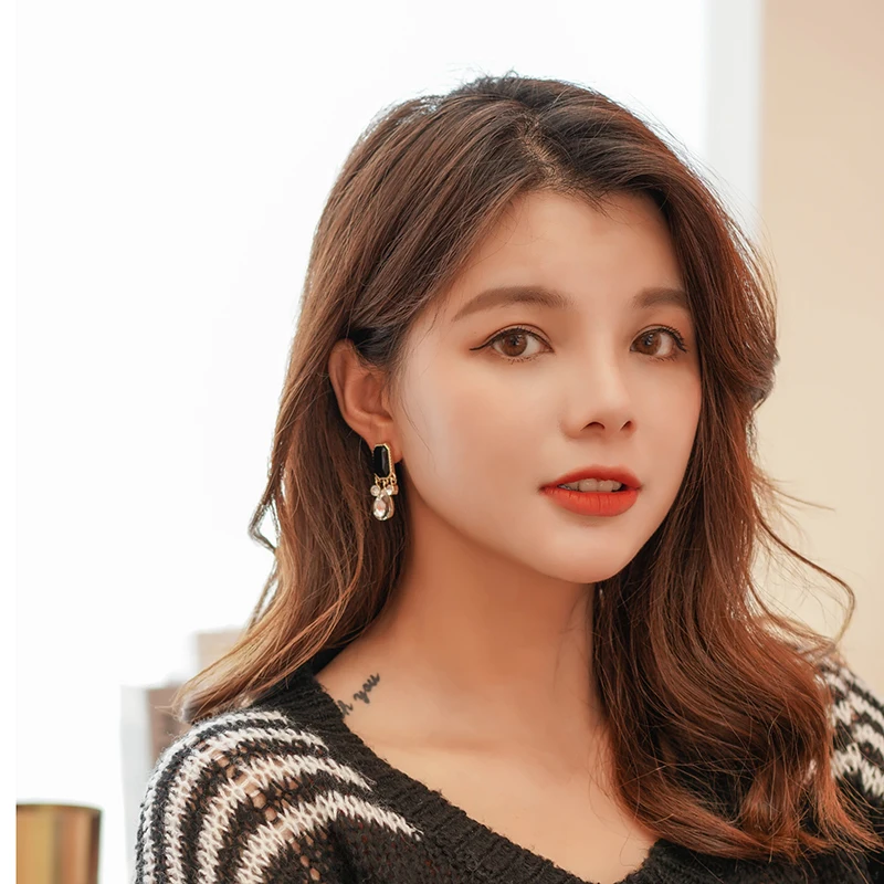 Xinwei модные черные висячие серьги основного цвета женские длинные с кристаллами