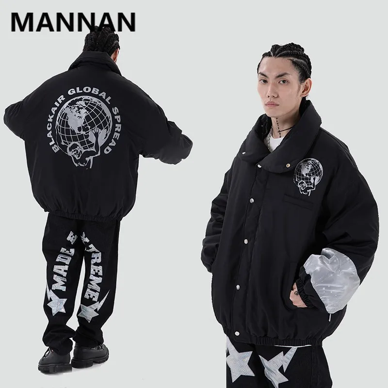 

2020 Men Coat Hip Hop Streetwear Casual Autumn Padded Jacket Windbreaker Outwear Coat Casual Reflective Print Thick Warm Jackets