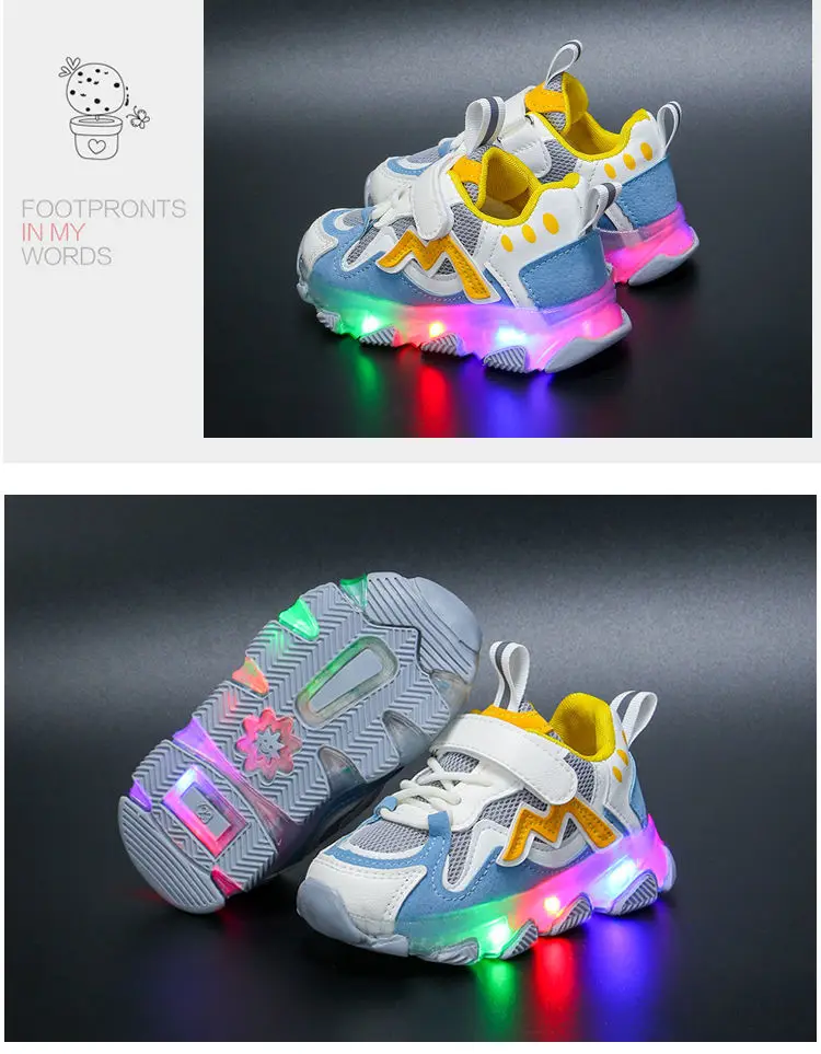 

2021 New Children Luminous Shoes For Boys Gilrs LED Lighted Soft Spring Autumn Baby Kids Sneakers Infant Tennis Breathable