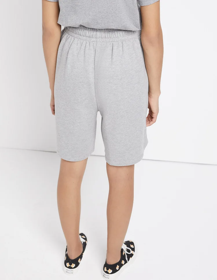 

Women's Elastic Drawstring Waist Shorts Meditation Little Fox Embroidered ladies Gray Mid-Length Short Pants 2021 Spring Summer