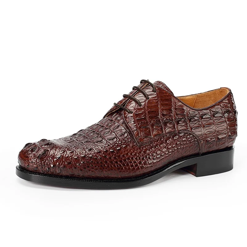 Fashion Authentic Crocodile Head Skin Men Business Dress Shoes Exotic Genuine Real Alligator Leather Handmade Male Lace-up Shoe