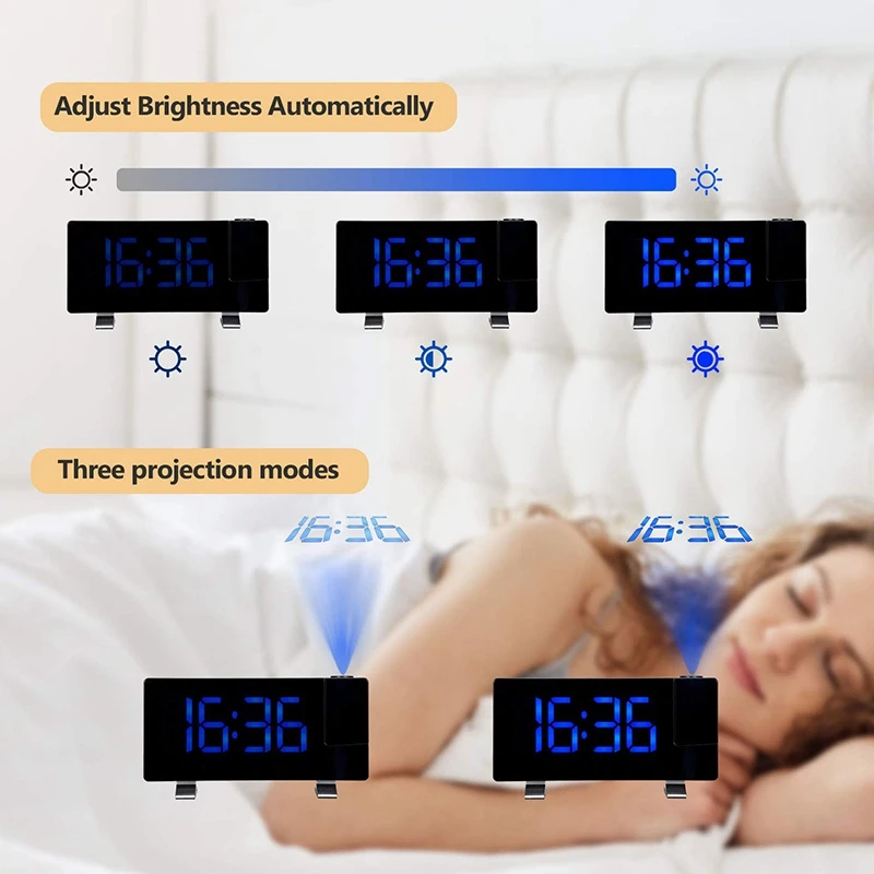 Projection Alarm Clock 7 inch LED Curved-Screen Large Digital Display Adjust Brightness Automatically 12/24 Hour Dual C | Дом и сад