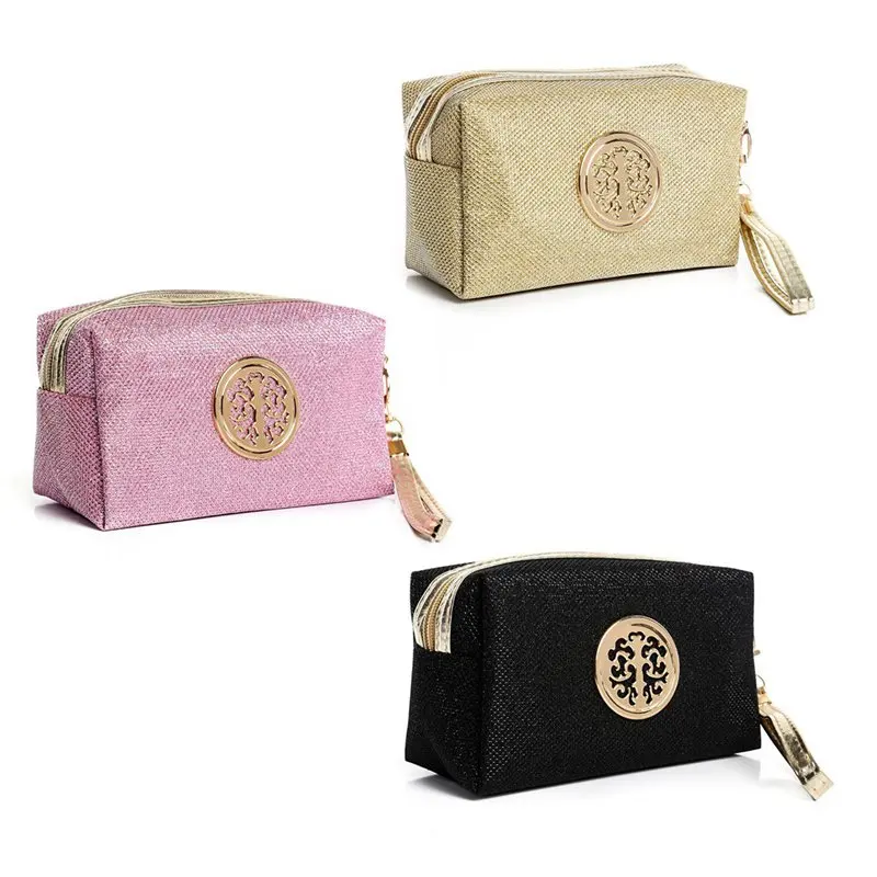 Черная модная дамская косметичка сплошной цвет хранения Путешествия Сумочка для