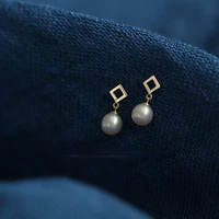 luxury hollow out square pearl stud earrings simple design women gold plated earrings fashion anti allergy women party earrings