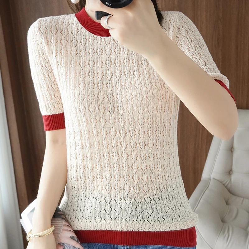 

BELIARST Pure Cotton T-shirt 2021 Summer New Style Ladies Round Neck Pullover Casual Large Size Knitted Short-sleeved Vest Top