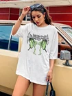 Женская верхняя одежда, топы в уличном стиле Ulzzang Harajuku, ретро футболка большого размера с принтом бабочки, летние новые футболки в стиле хип-хоп