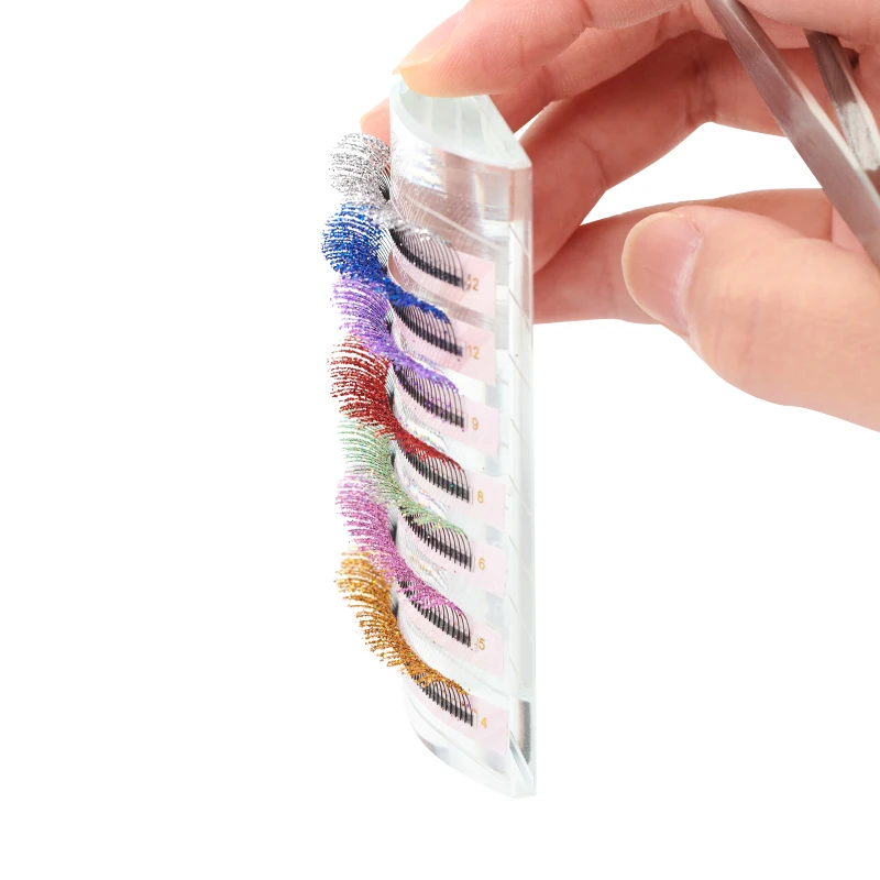 12 Strips Mix Colors Fashion Glitter Eyelash Extensions C Curl 0.15mm Shiny Colorful False Eyelash Individual lashes For Makeup