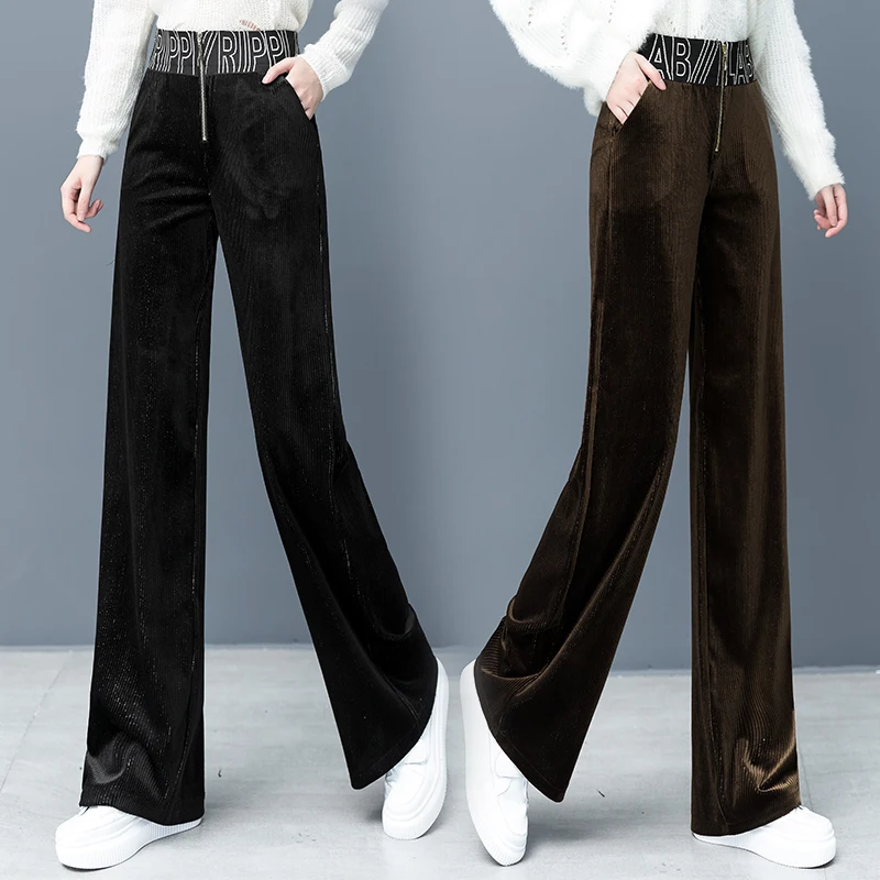 Кашемировые широкие брюки женские новый стиль Осень зима эластичные тонкие