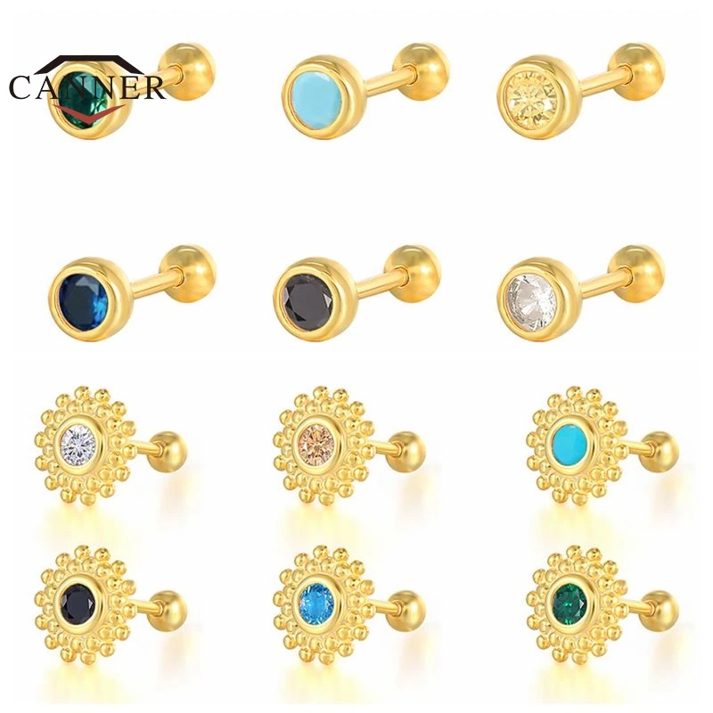 

CANNER 925 Sterling Silver Colorful Zircon Cartilage Piercing Earrings for Women Small Stud Earring Jewelry Pendientes Plata 925