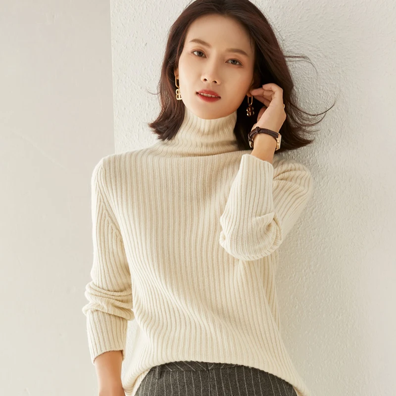 

Cashmere sweater for fall/winter 2021 new women's High-necked pullover Slim plus size knitted 100% pure wool tops Female