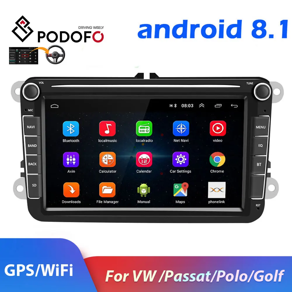 Автомагнитола Podofo 2 din Android 8 1 мультимедийный MP5 плеер для Volkswagen 4 ядра + 16 ГБ DVD gps Wi Fi