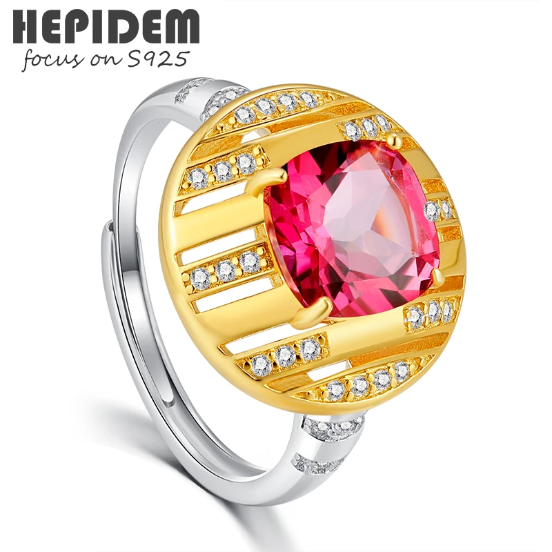 

HEPIDEM 100% Topaz 925 Sterling Silver Rings 2022 New Trend Women Red Stone Gemstones Wedding Bands S925 Fine Jewelry 3419