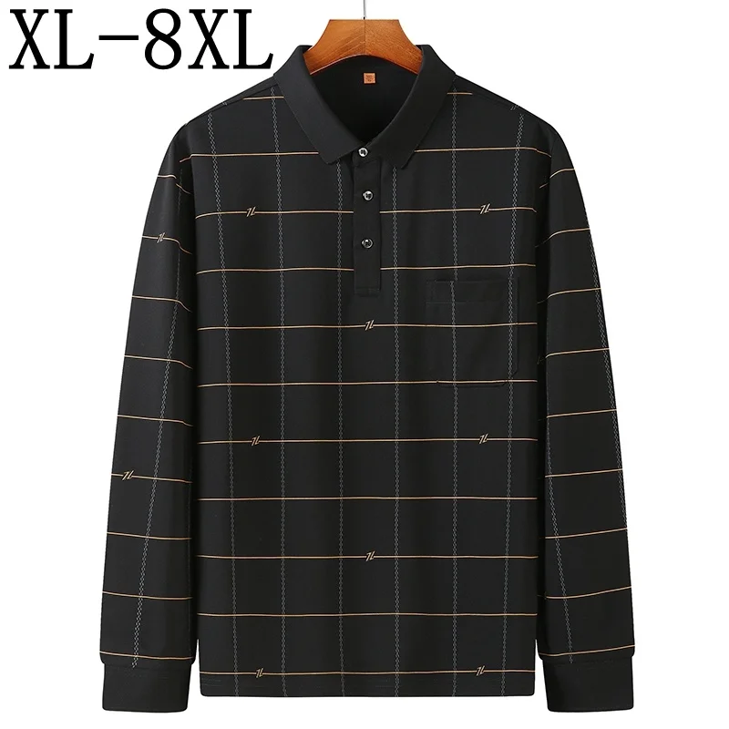 

8xl 7xl 6xl 2021 New Fashion Plaid Polo Shirt Men Oversized Mens Polos Shirts with Pocket Casual Business Camisa Polo Masculino