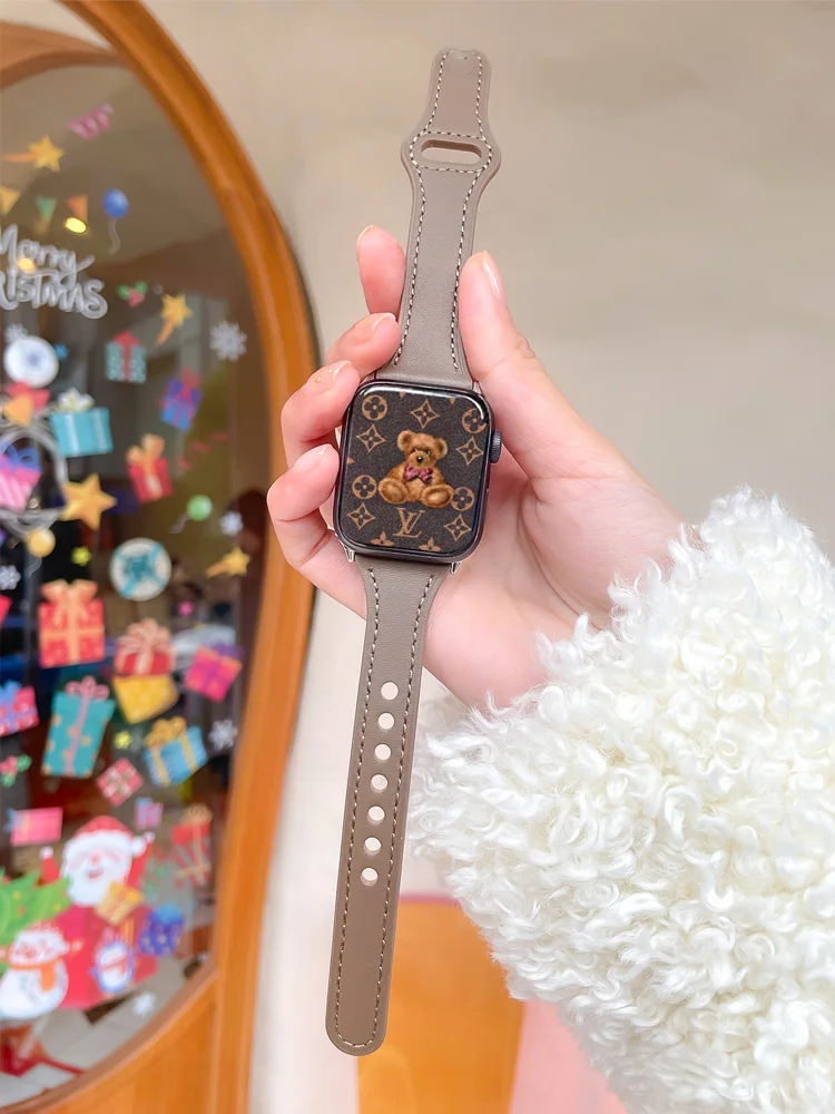 

Slim strap For apple watch serie 6 se 5 4 3 Genuine Leather bracelet correa apple watch band 44mm 42mm iwatch band 40mm 38mm