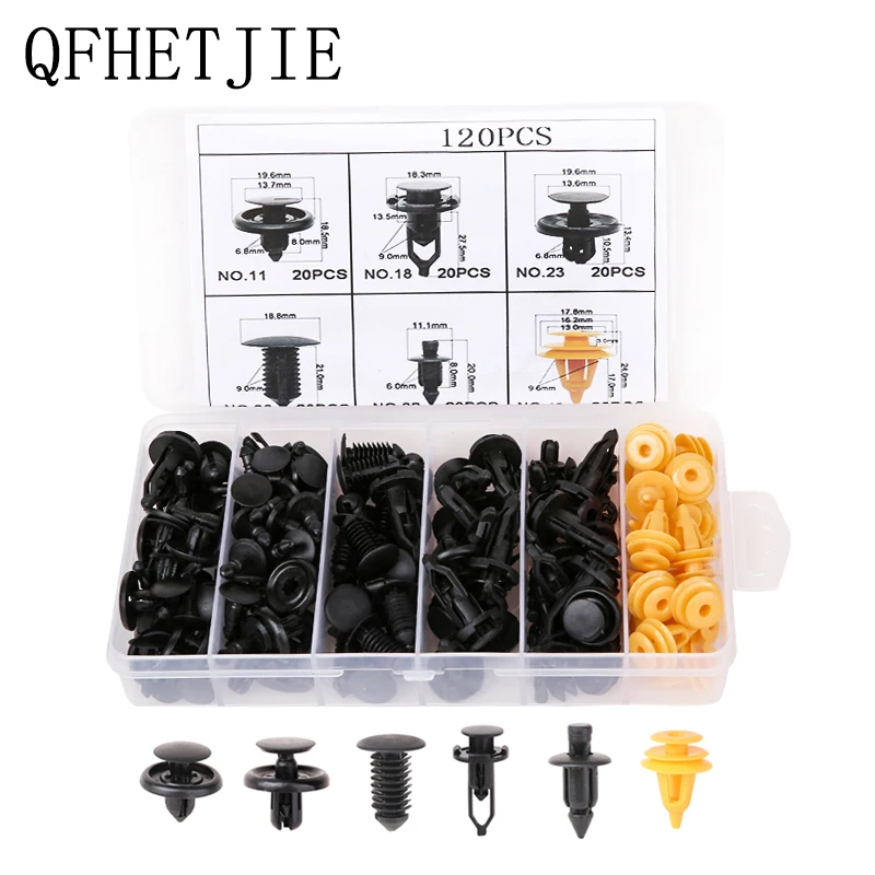 

QFHETJIE 120Pcs Universal Clip Car Fastener Bumper Fixing Clip Car Plastic Rivet Fastener Push Fixer Kit Door Trim Fender Boxed